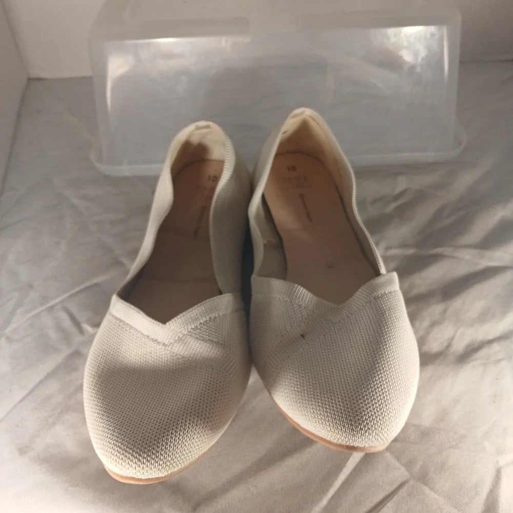 Time Tru Knit Ballet Flats 10 Cream‎ Pointed Toe Memory Foam Minimalist Office